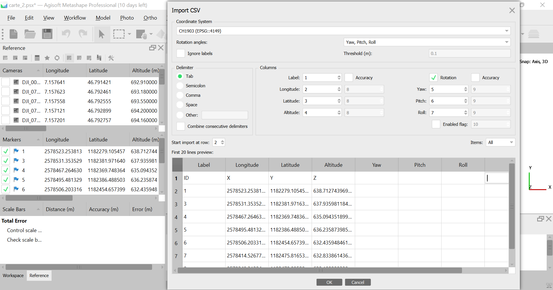 Import control points